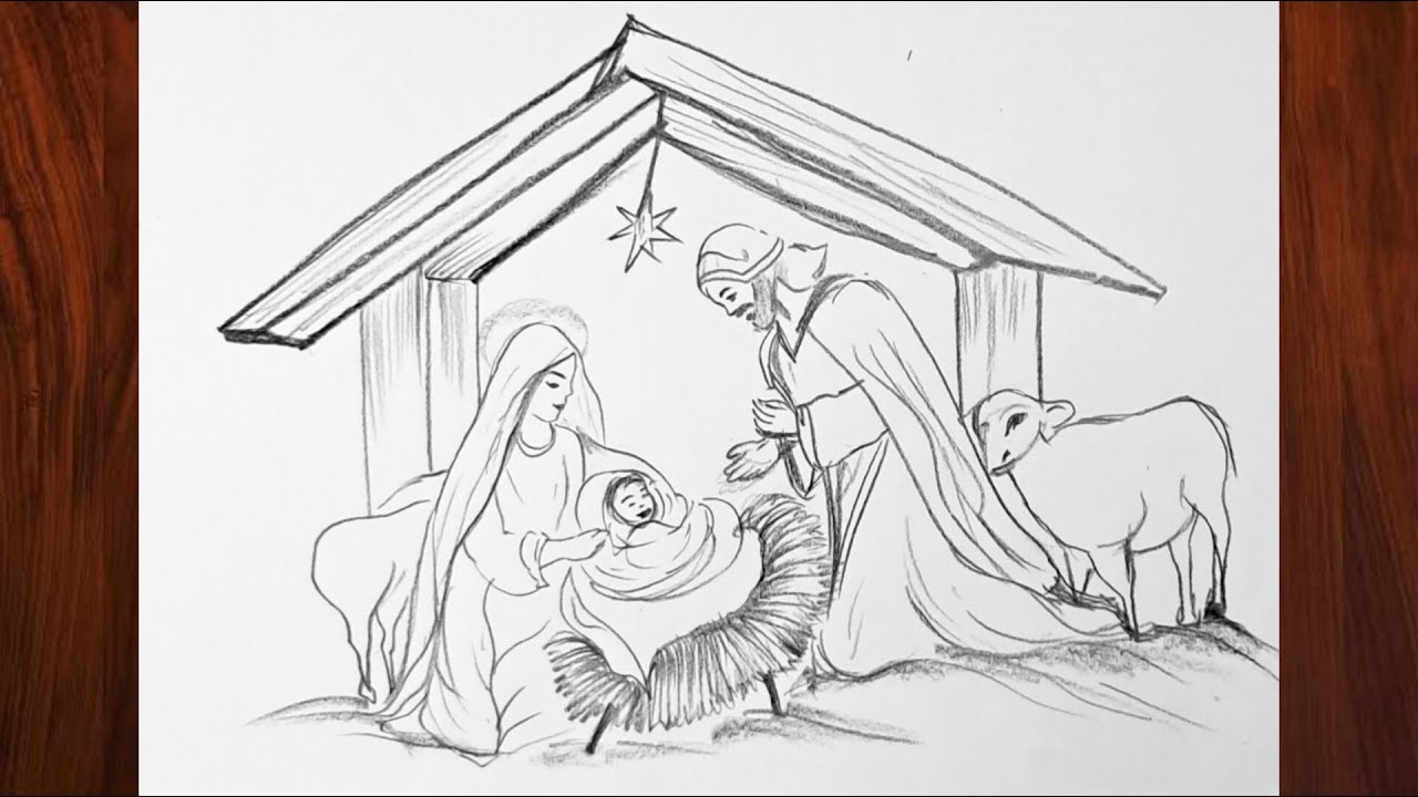 How to draw Jesus Christ birth place | Baby Jesus Drawing | Christmas Drawing Easy