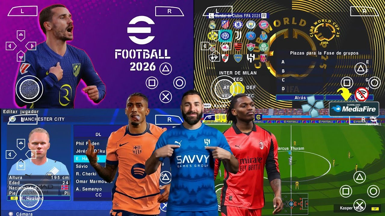 eFootball PES 2026 PPSSPP Android Offline Full Update UCL & League Kits 25/26 Season 4k Graphics
