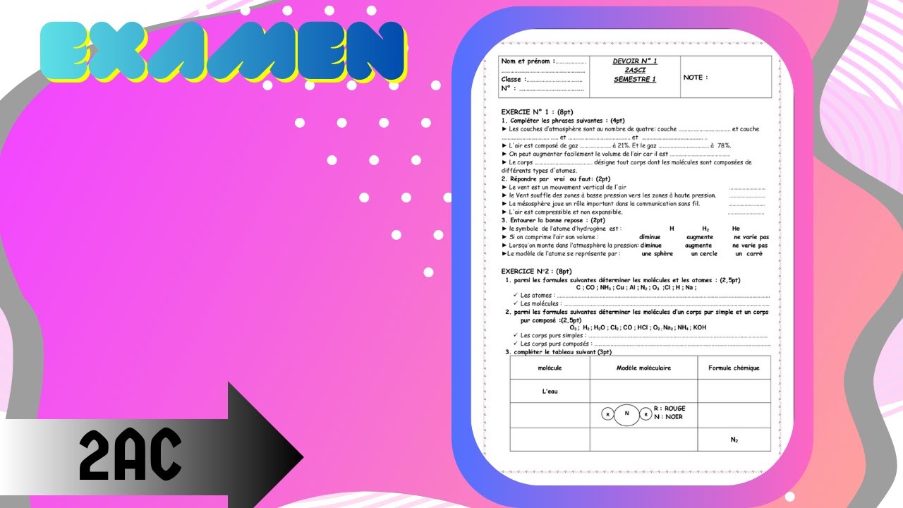 Le contrôl 1 semestre 1 / pc 2ac