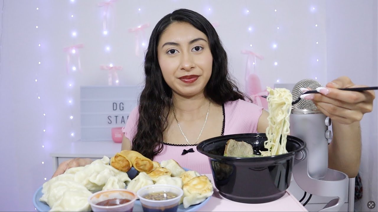 ASMR~Chinese Food Mukbang! 🥟🍜(dumplings, ramen, veggie rolls, pot stickers)