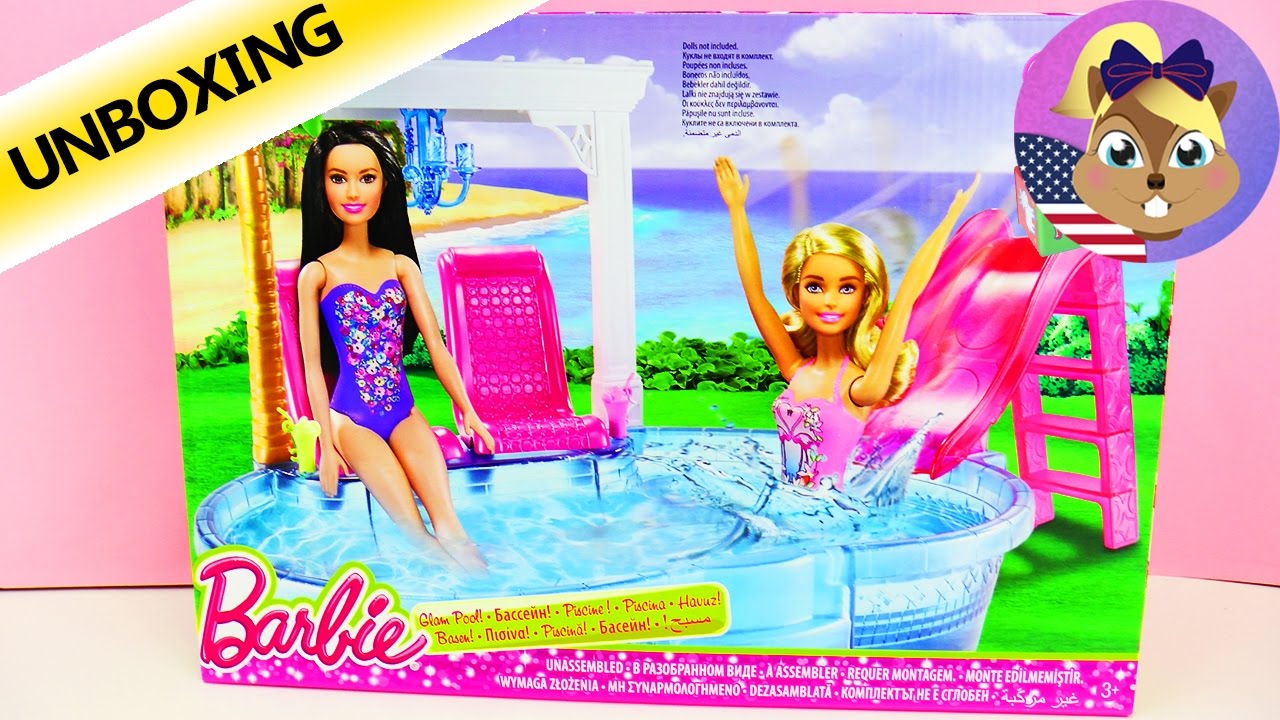 Barbie Glam Pool | Cool Swimming Pool with Slide, Beach chairs and Cocktails