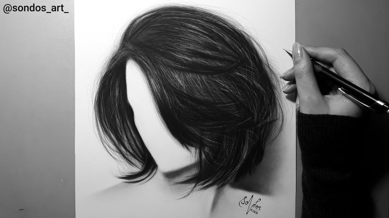 How to draw realistic dark hair طريقة رسم شعر غامق واقعي