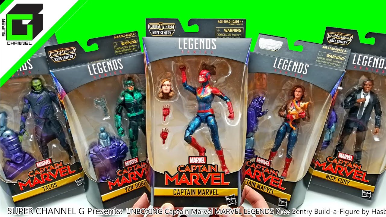 UNBOXING Marvel Legends CAPTAIN MARVEL Kree Sentry Build a Figure Complete Set Nick Fury by HASBRO