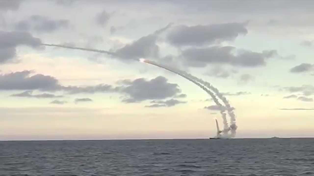 Massive strike with cruise missiles Kalibr-NK from the water zone of the Caspian Sea