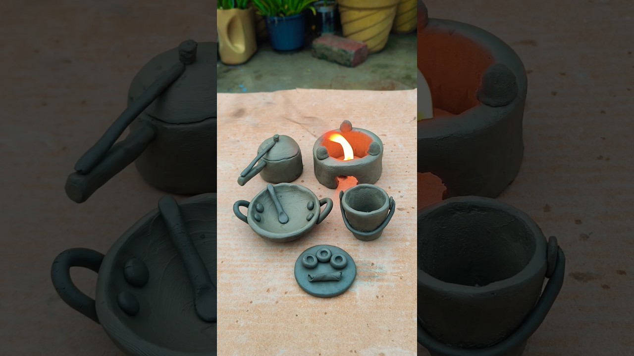 mini clay kitchen set😀, #kitchenset #creativeclayideas #art #diy