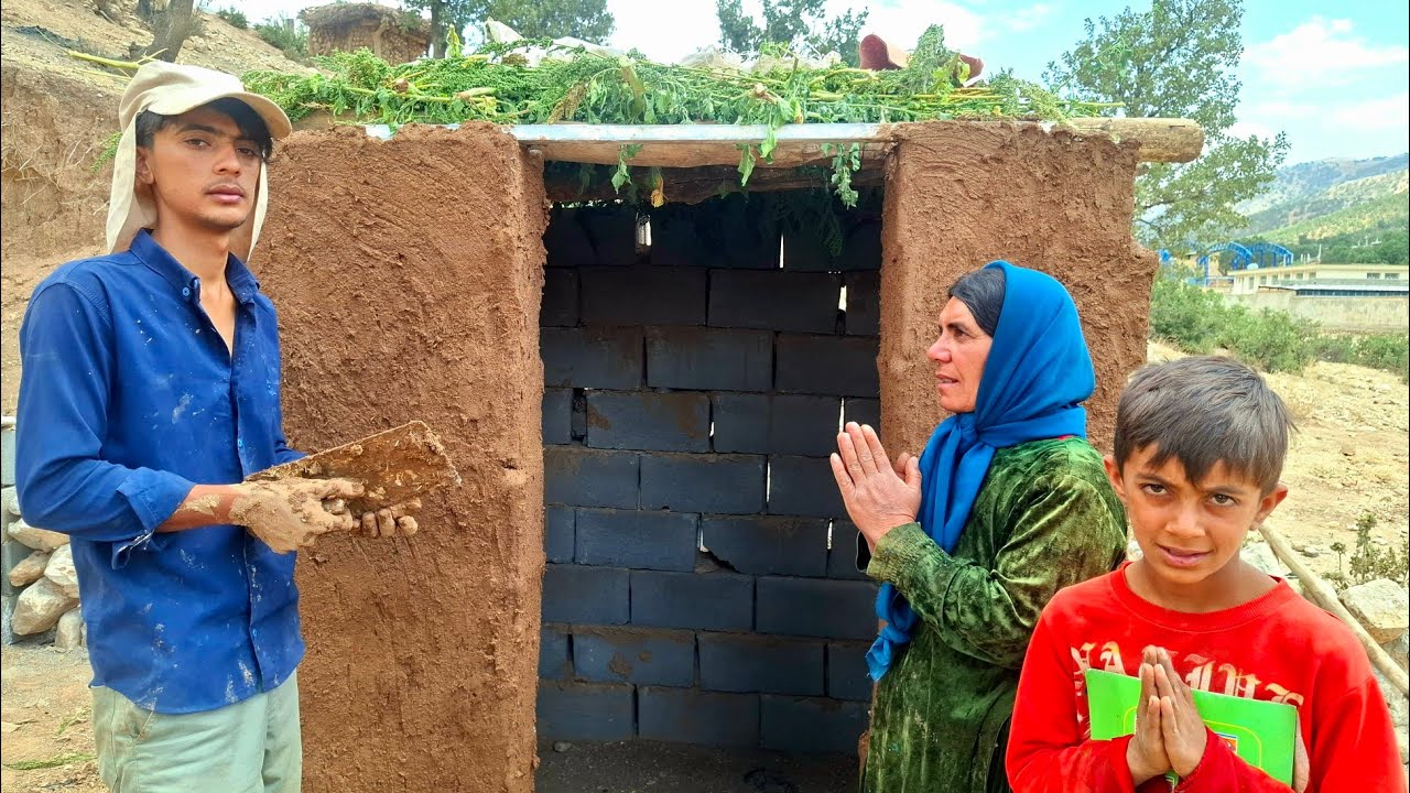 Young man helps homeless mother build homemade bathroom