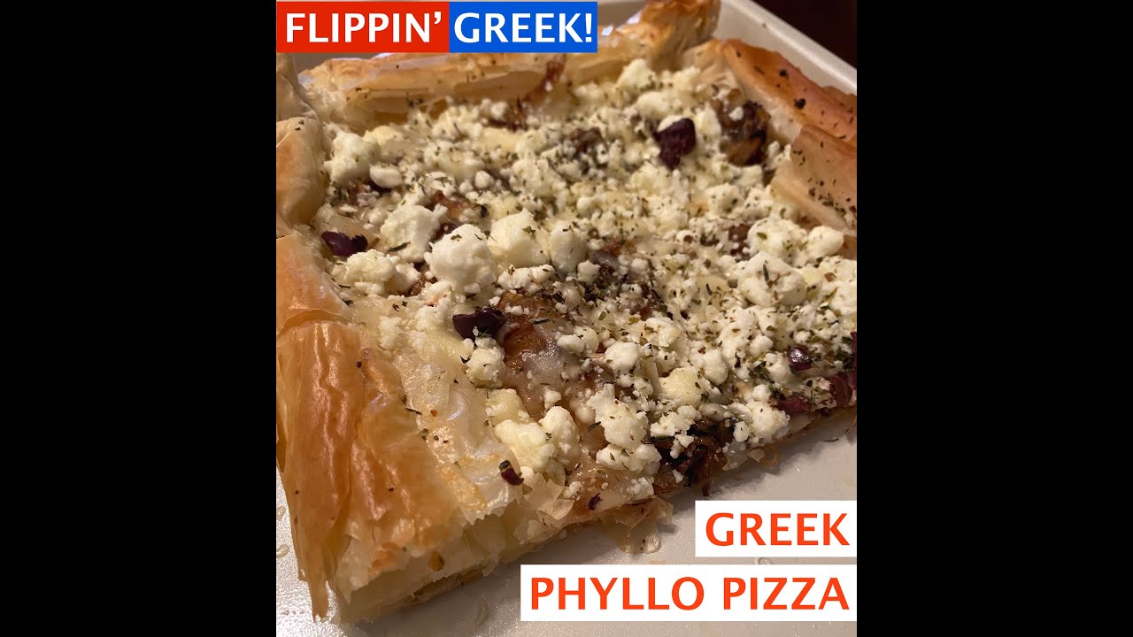 Flaky Greek Phyllo Pizza—a savory pie with a stuffed crust and vegan options for Lent!