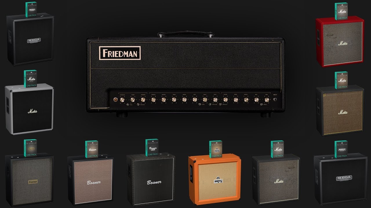 Friedman BE-100 Deluxe with 12 different 4x12 guitar cabs