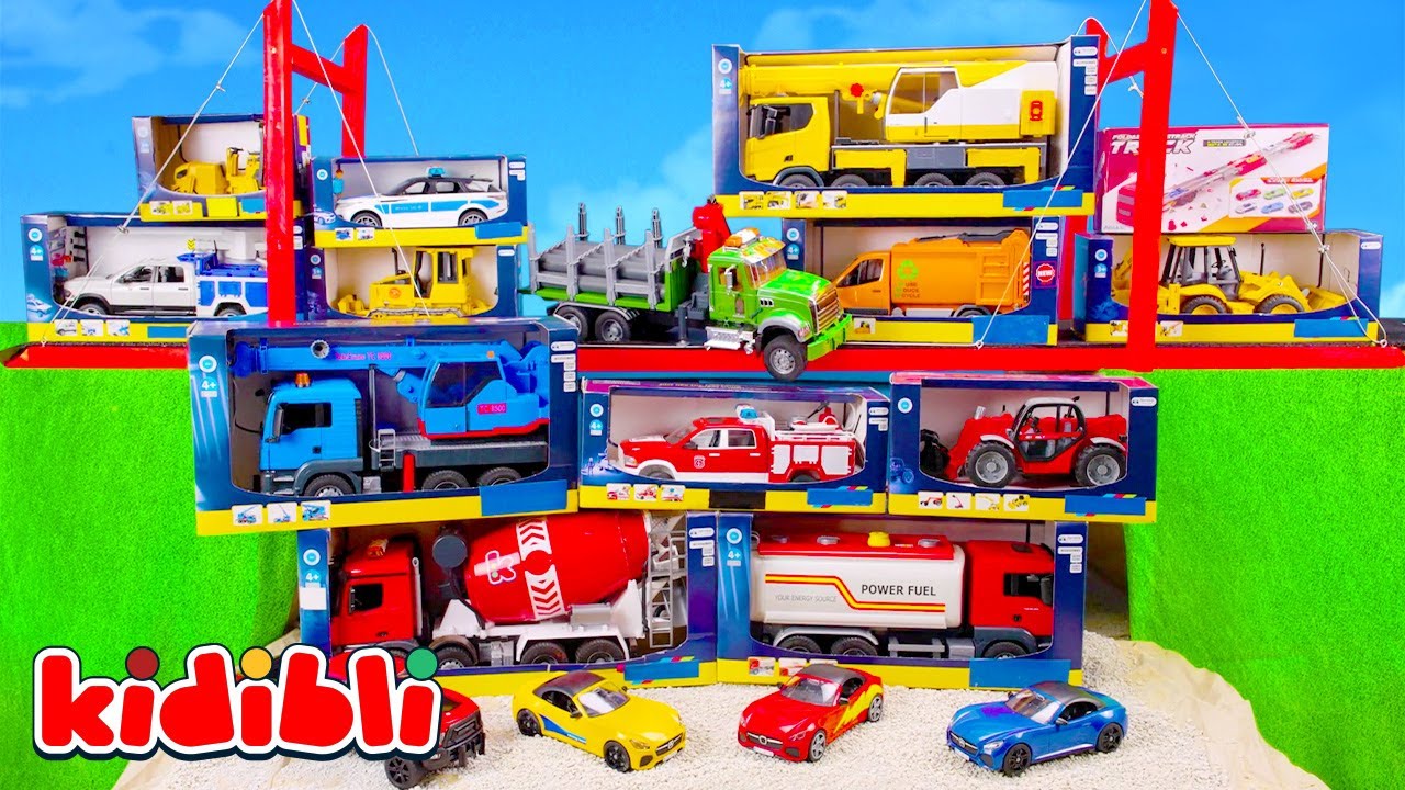 Tow Truck, Excavator & Various Construction Toys on Bridge Rescue Mission 🚧 Video for Kids | Kidibli