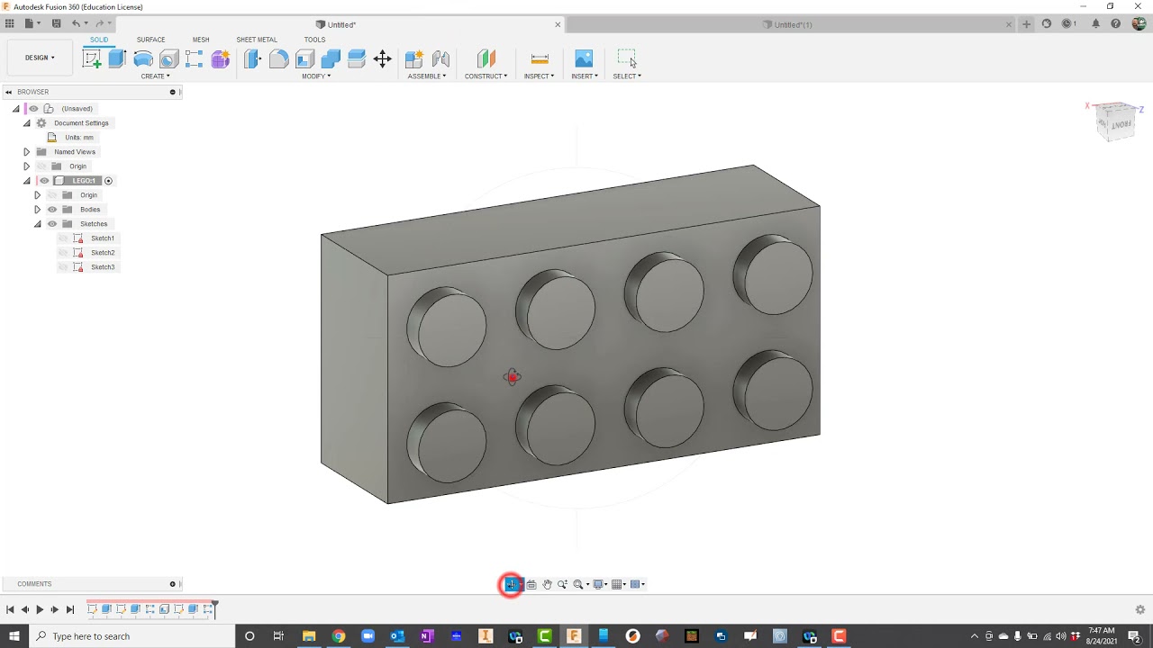 Видеоинструкция по созданию кубика LEGO в Fusion 360
