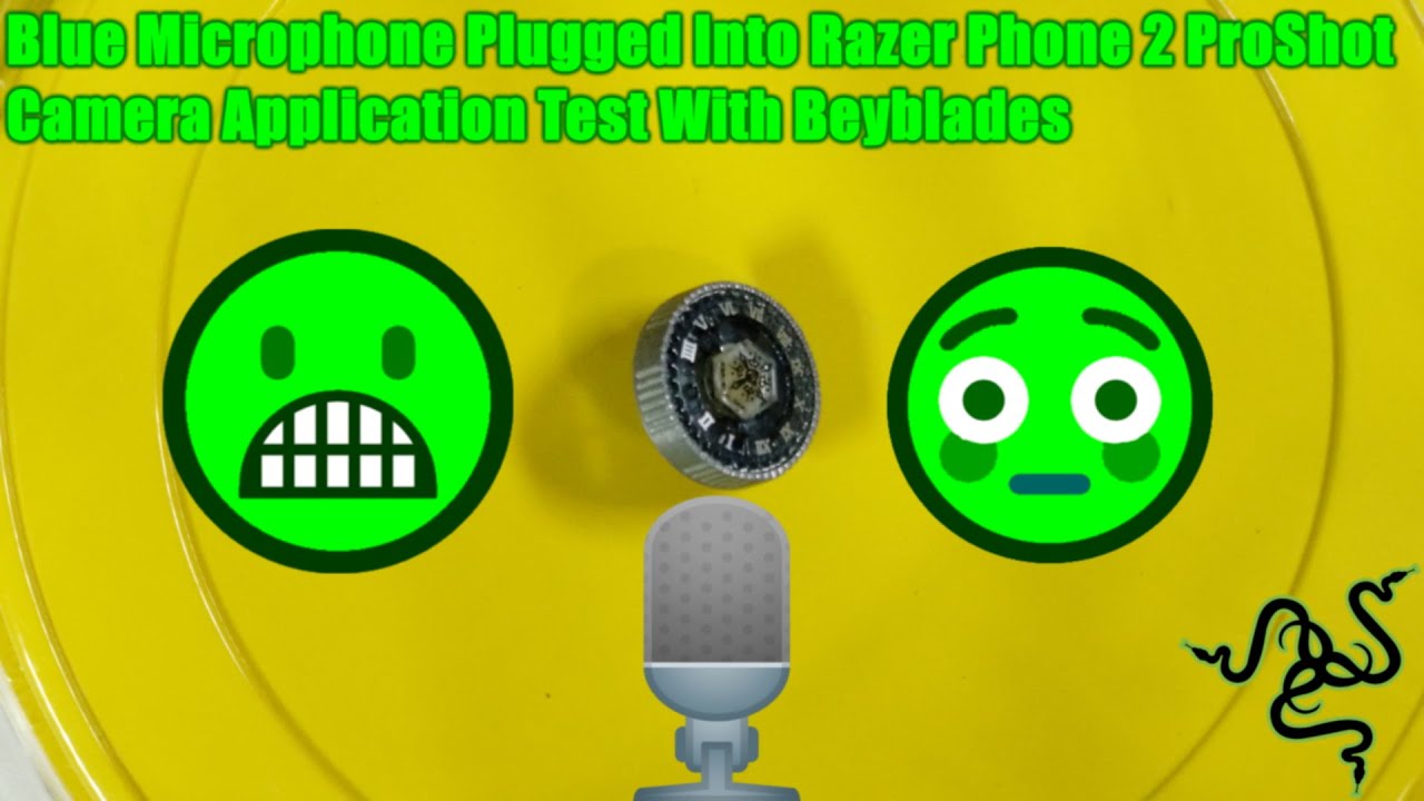 Blue Microphone Plugged Into Razer Phone 2 ProShot Camera Application Test With Beyblades