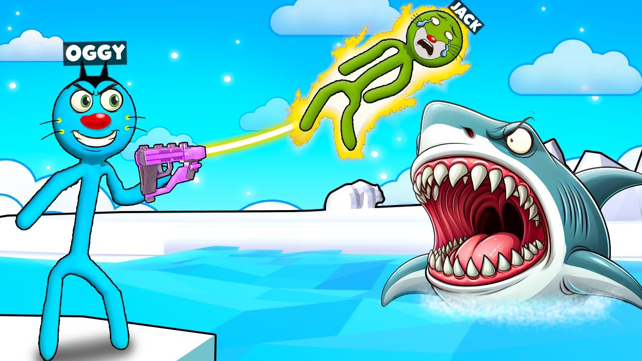 Oggy Feeding Shark In Stickman Smashing Fight With Jack