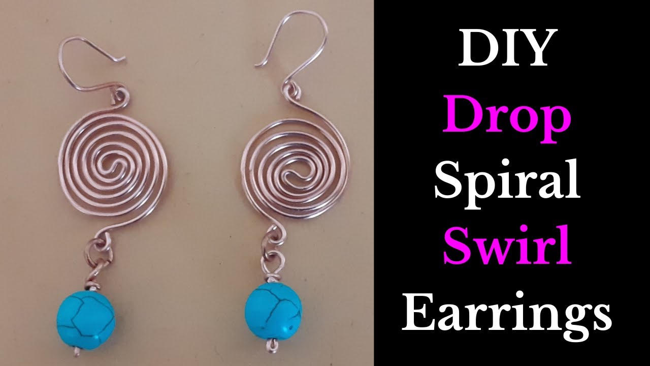 Easy DIY Spiral Swirl Drop Earrings Tutorial| Turquoise Crystal Gemstone Wire Earrings