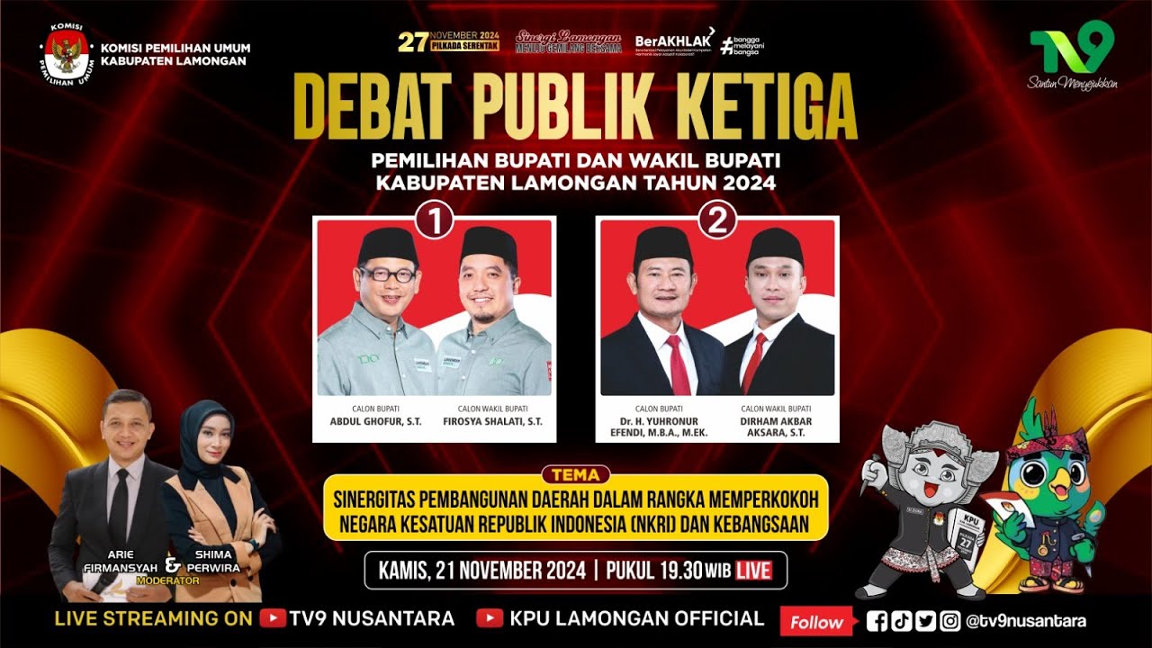 🔴(LIVE) Debat Publik Ketiga Pemilihan Bupati dan Wakli Bupati Kabupaten Lamongan Tahun 2024