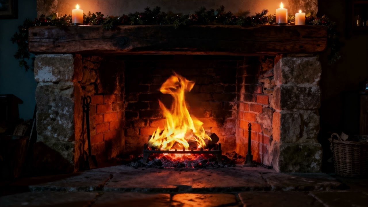 Fireplace with relaxing, burning logs & fire sounds
