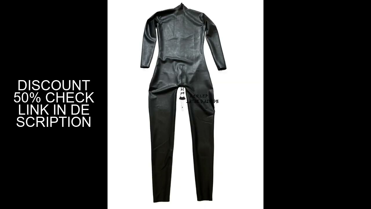 Black Chlorinated Latex Catsuit Rubber Catsuit Back Crotch Zipper