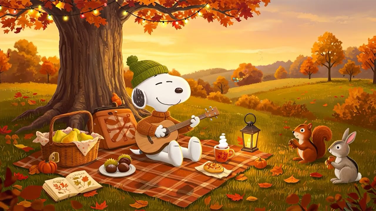 🍁 Cozy Autumn Picnic with Snoopy ☕ Relaxing Jazz Ambience for Study, Work & Peaceful Moments