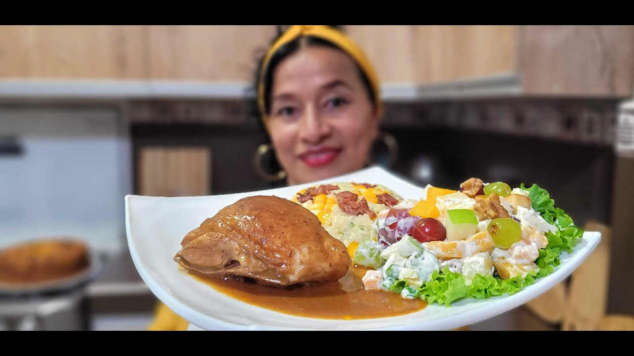 ESPECIAL PARA MAMÁ ❤,sin horno, Pollo en salsa de tamarindo, Ensalada tropical y Moro chicloso 🌽