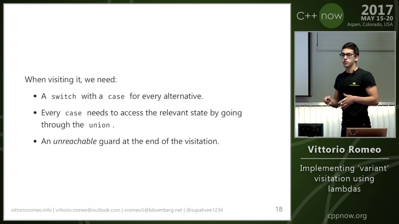 C++Now 2017: Vittorio Romeo “Implementing `variant` visitation using lambdas
