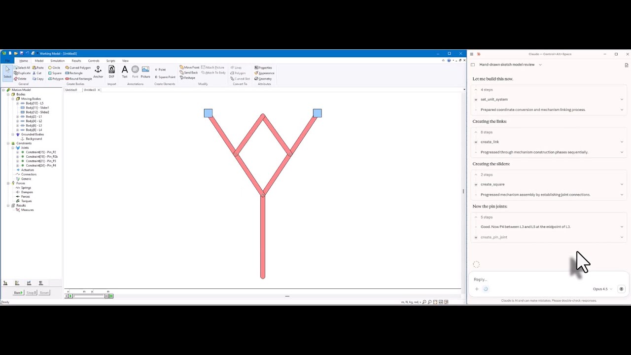 Using an AI Agent to build a mechanism in Working Model 2D