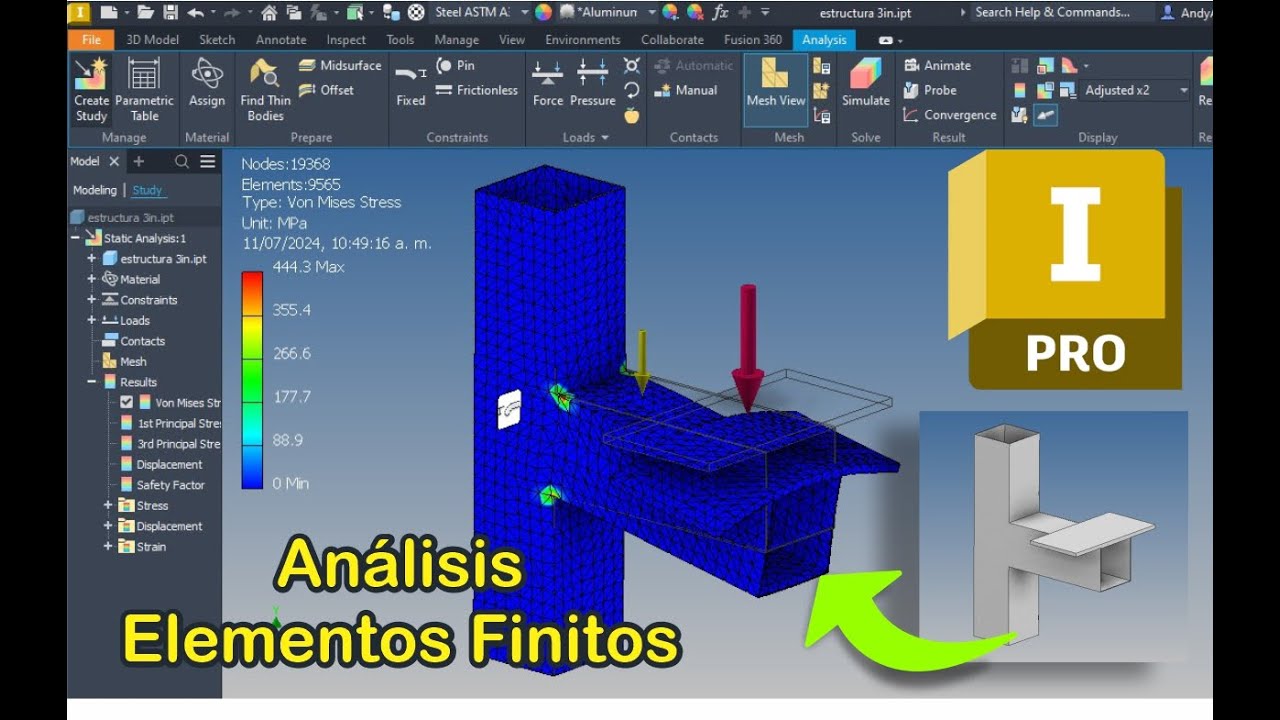 Análisis Elementos Finitos A una Estructura Metálica en Autodesk Inventor  (Stress Alalysis)
