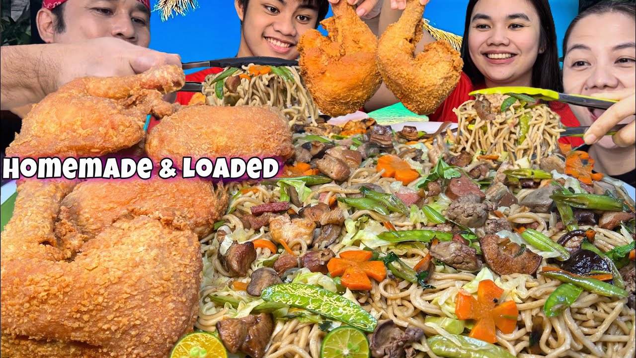 HOMEMADE PANCIT CANTON & JOLLIBEE STYLE FRIED CHICKEN MALALAKING HITA NG MANOK MUKBANG PINOY MUKBANG
