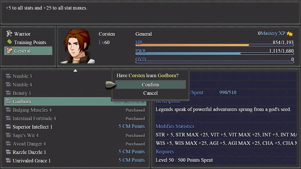 Frontier Adventures Class, Stat and Class Mastery demonstration