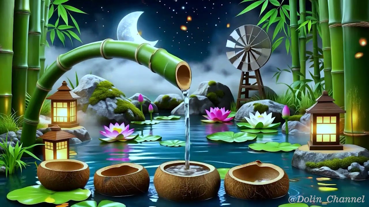 Healing Bamboo Water Sanctuary 🌿 Tranquil Fountain Sounds, Floating Lotus Pond & Deep Rest Ambience