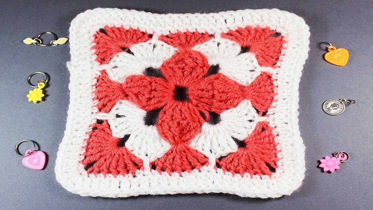 crochet  granny square __كروشية مربع جرانى بارز بلونين/ لعمل مفرش كروشيه او بطانية