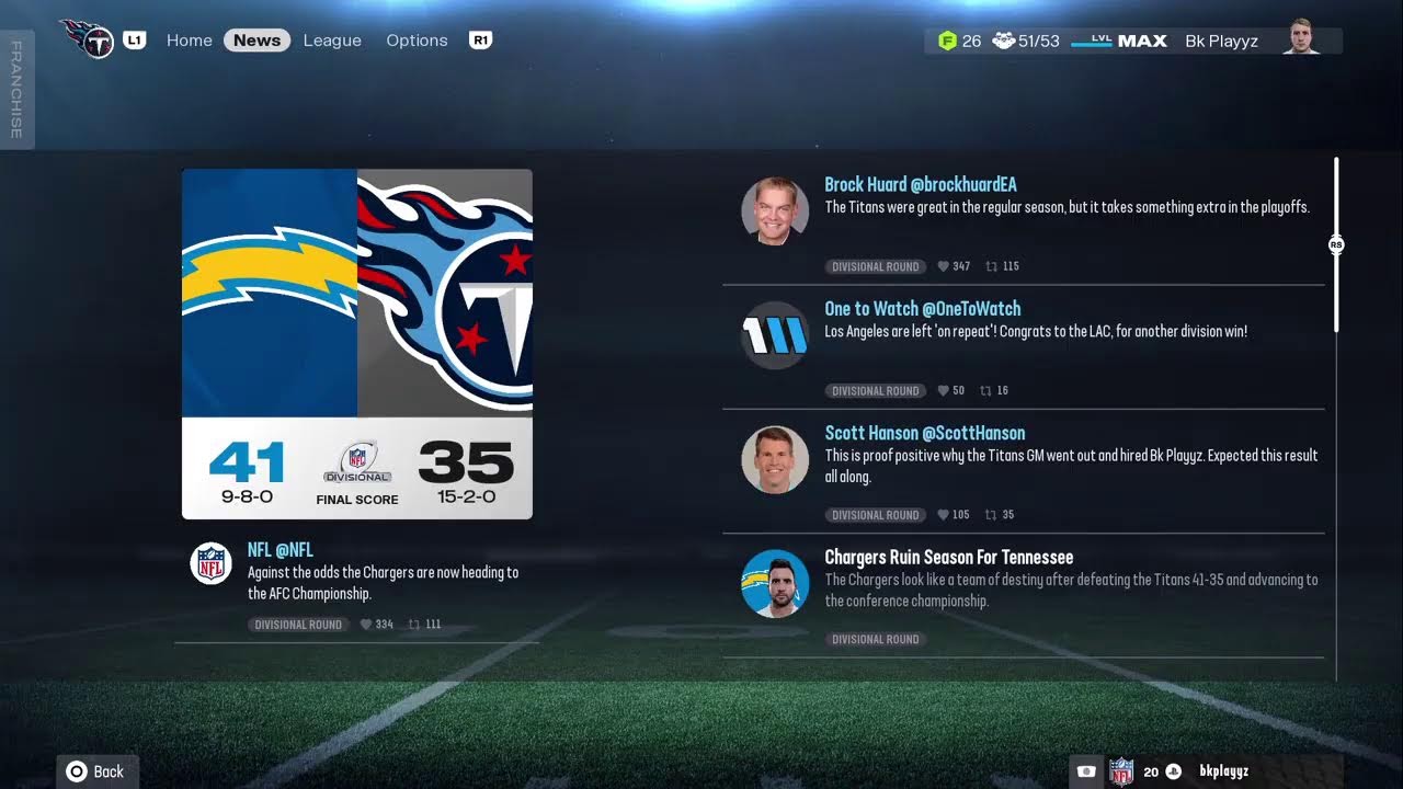 CKFL Madden Franchise Divisional Playoff (LAC @ TEN)