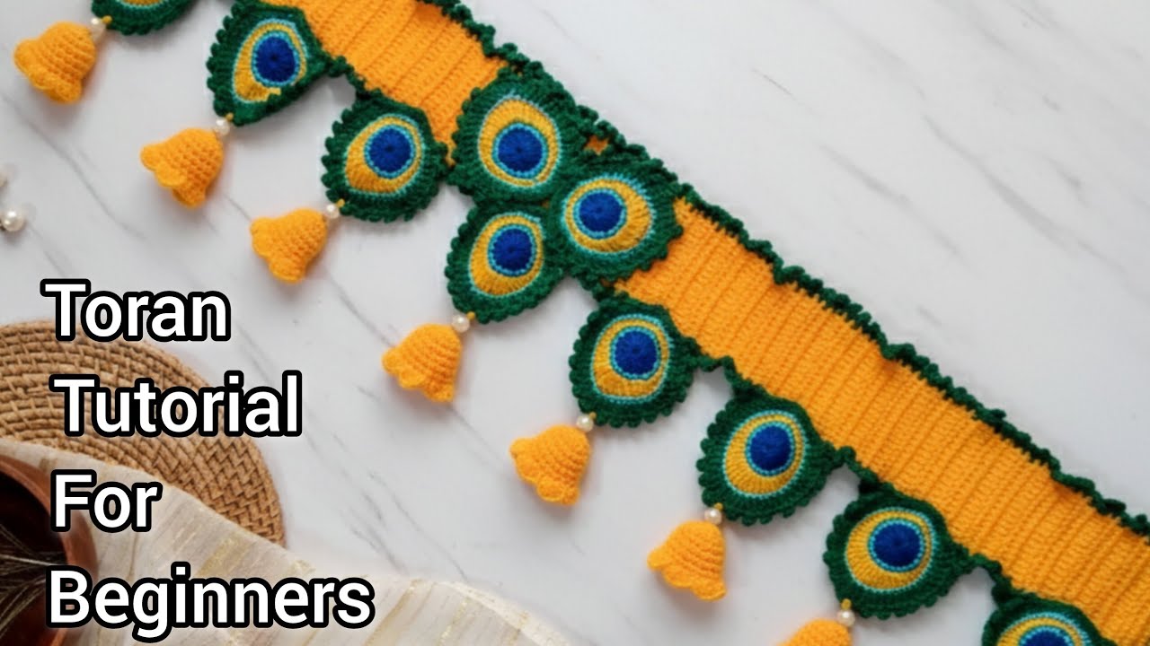  peacock feather Toran making with crochet, easy toran designe with crochet, temple Toran designe 