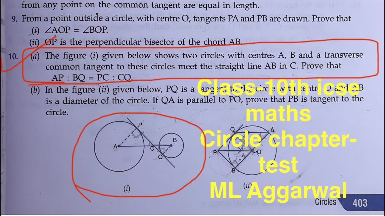 Class-10th #icse #maths #circle chapter-test | The figure (i) given below shows two circles with 