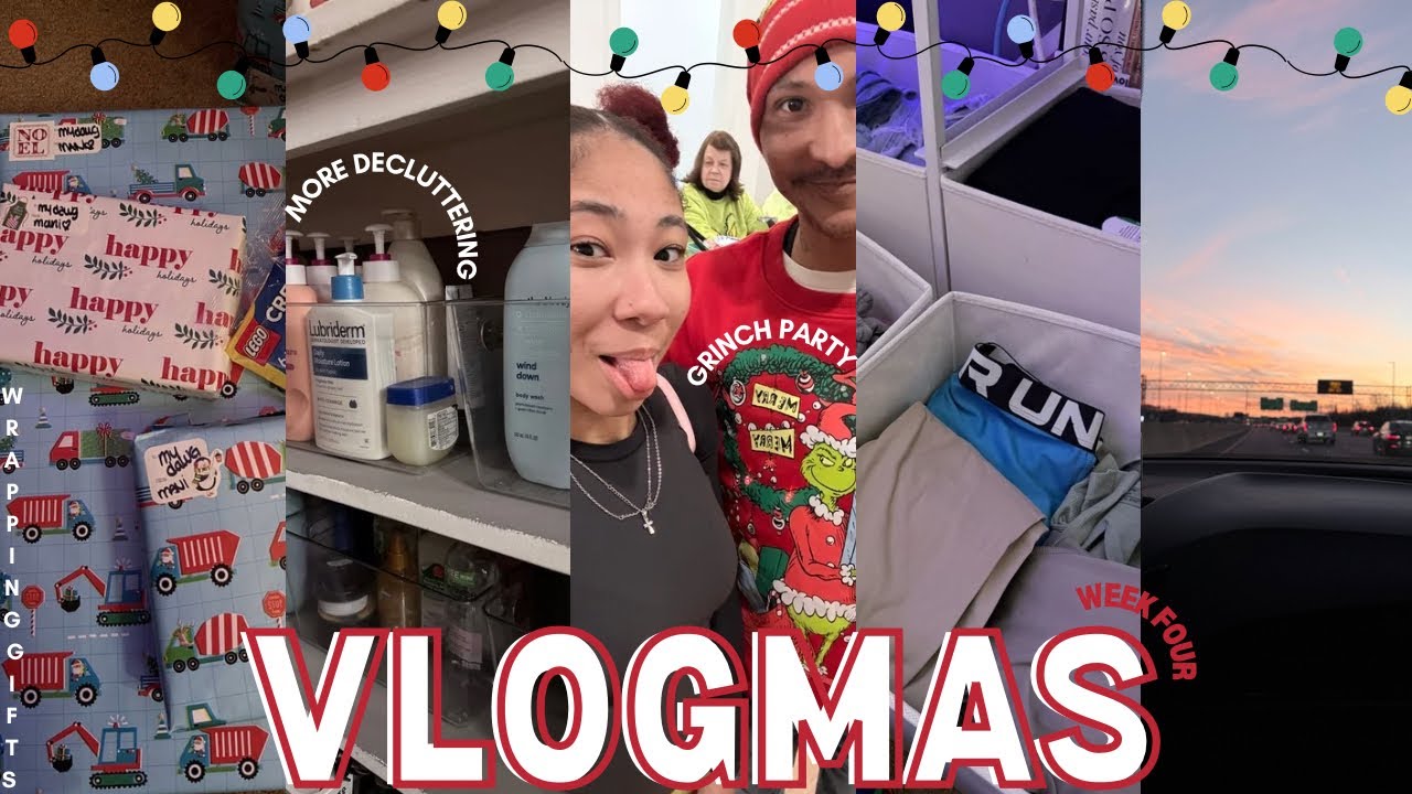 vlogmas week 4𐙚: moving things into storage + wrapping gifts + more decluttering + grinch party ..