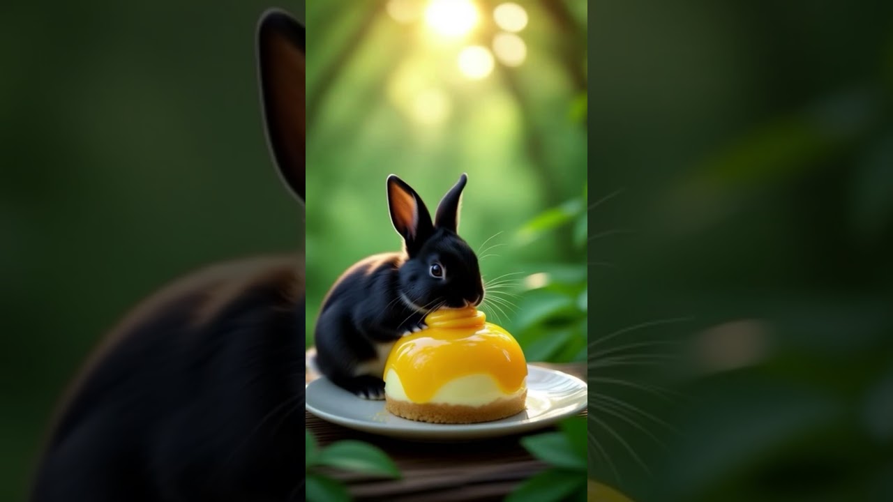 Velvet Black Bunny Enjoys Mango Mousse | Relaxing Forest ASMR