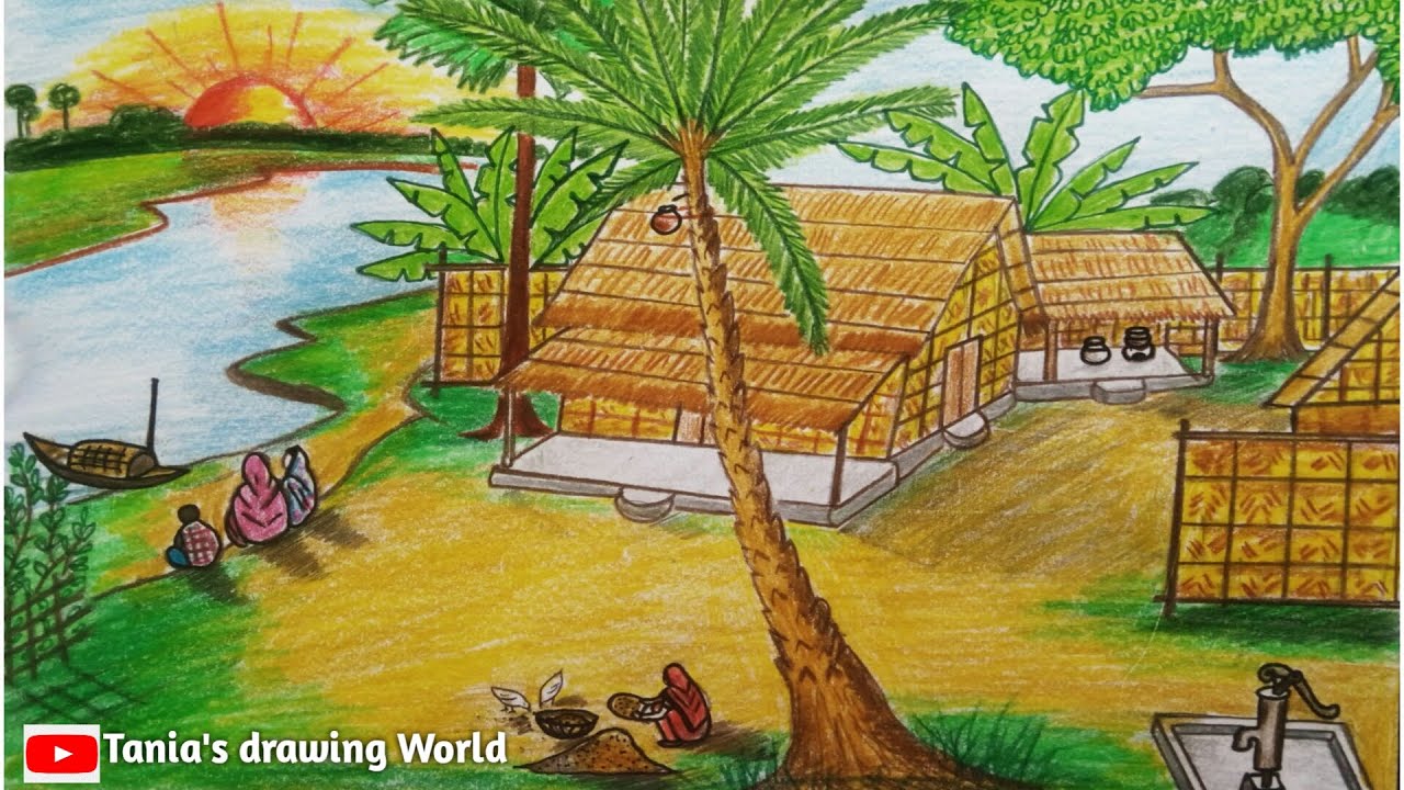 how to draw easy winter morning very easy for beginners|| শীতের সকাল ড্রয়িং||Morning landscape .