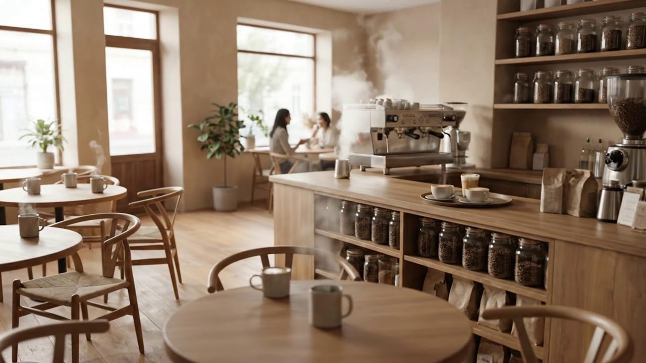 조용한 테이블, 부드러운 재즈, 봄 아침 ☕🎶🌸