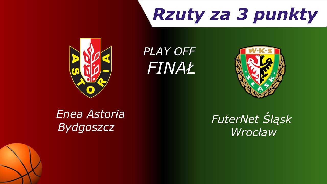 Rzuty za trzy punkty z meczu finałowego Enea Astoria Bydgoszcz vs FutureNet Śląsk Wrocław.