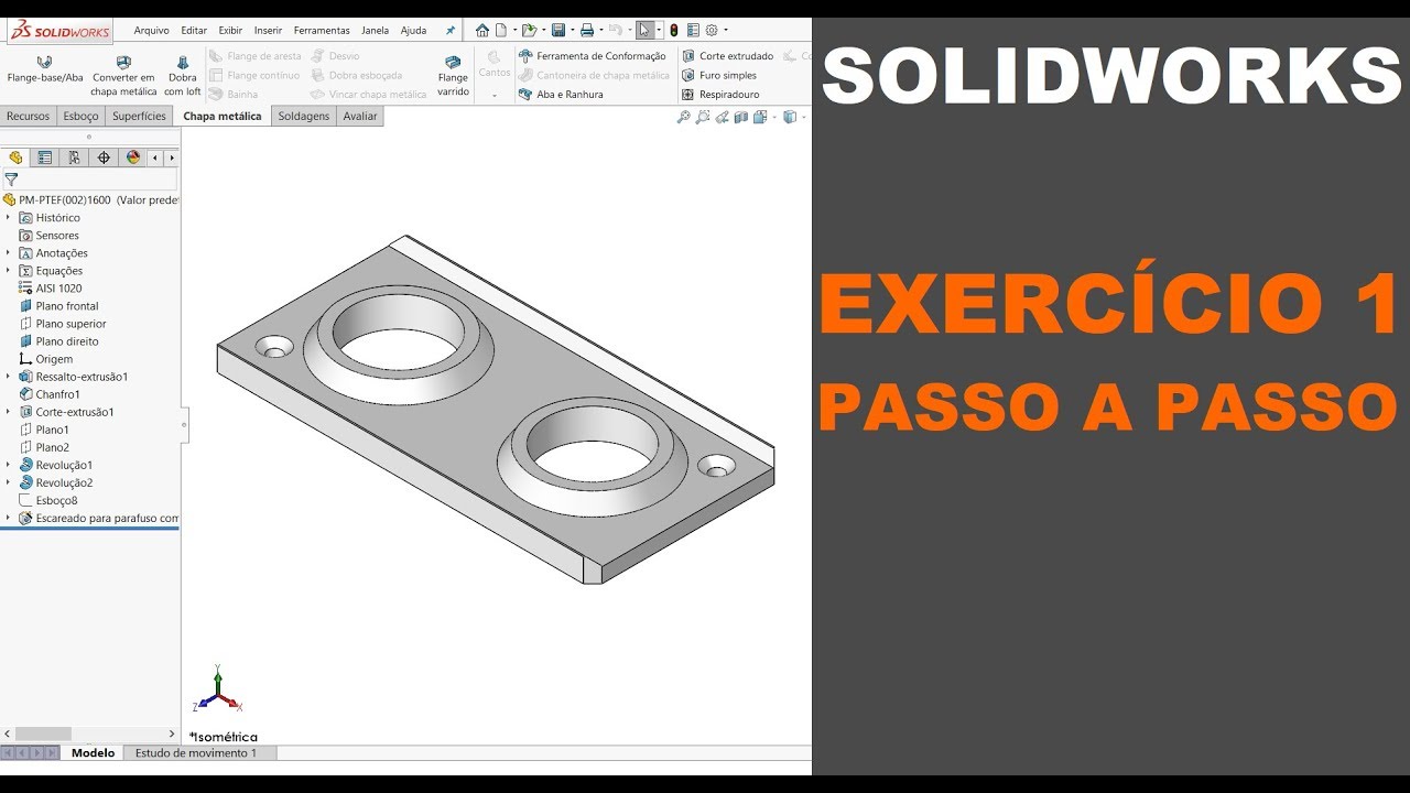 SOLIDWORKS | EXERCÍCIO 1 - AULA PARA INICIANTES - PASSO A PASSO NA MODELAGEM #solidworks