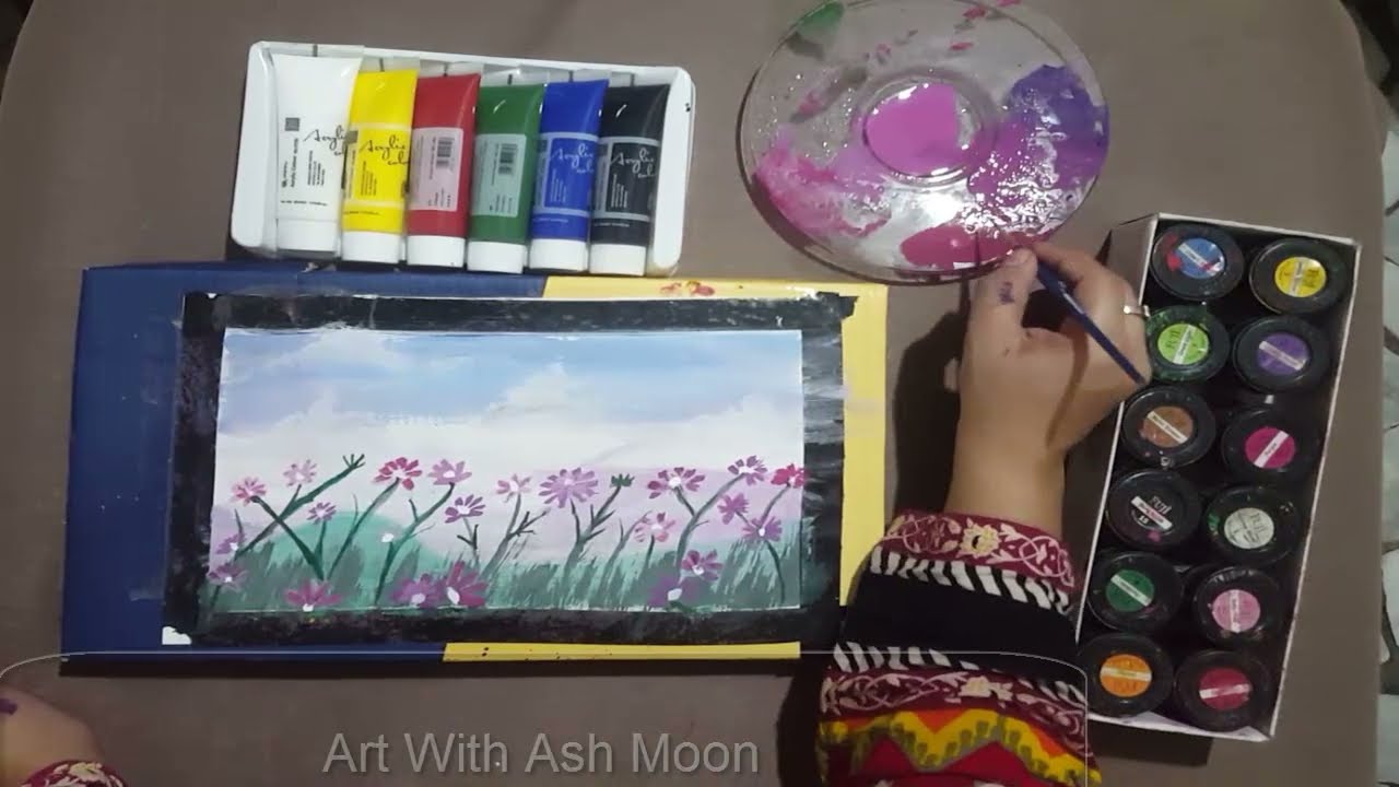Cosmos Flower Easy Acrylic Painting For Beginners | By Ash Moon Art