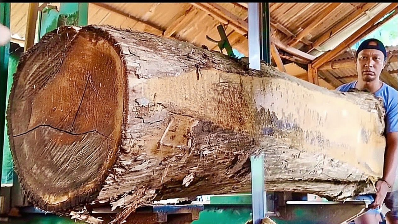 🌲THE FIBER IS AMAZING! The Process of Sawing Old Teak Wood at a Custom Sawmill🌲