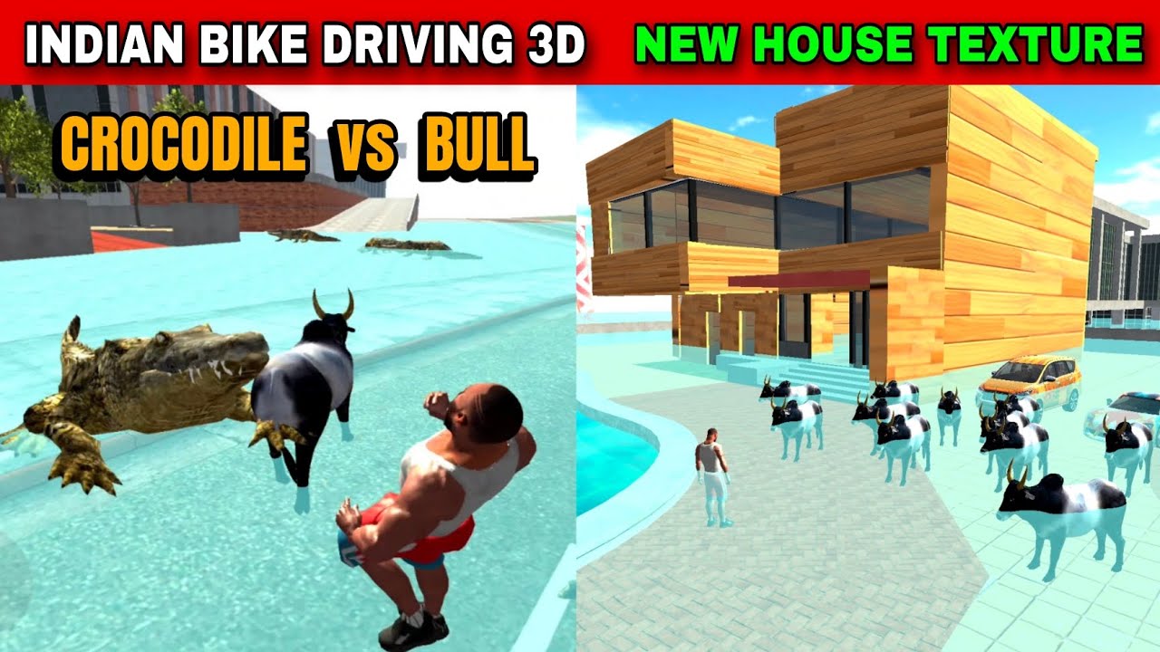 New House Texture | Crocodile Vs Bull | Funny Gameplay Indian Bikes Driving 3d 🤣🤣