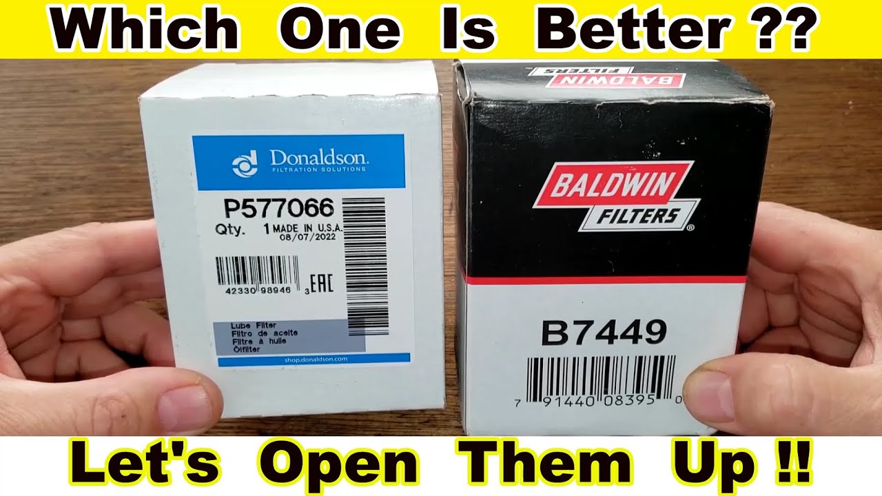 Donaldson P577066 Oil Filter vs. Baldwin B7449 Oil Filter Cut Open Comparison