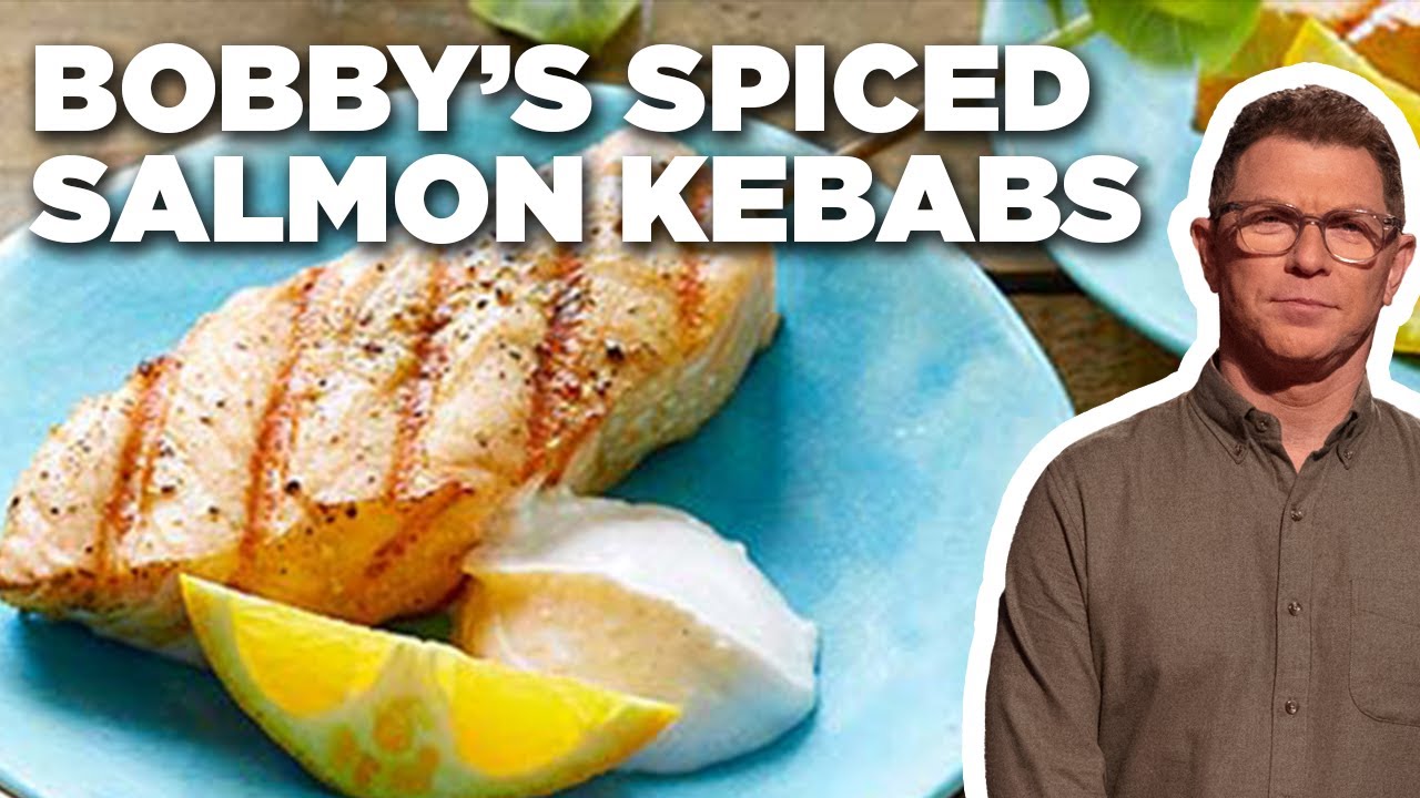 Bobby Flay's Salmon Kebabs and Yogurt Sauce | Boy Meets Grill | Food Network