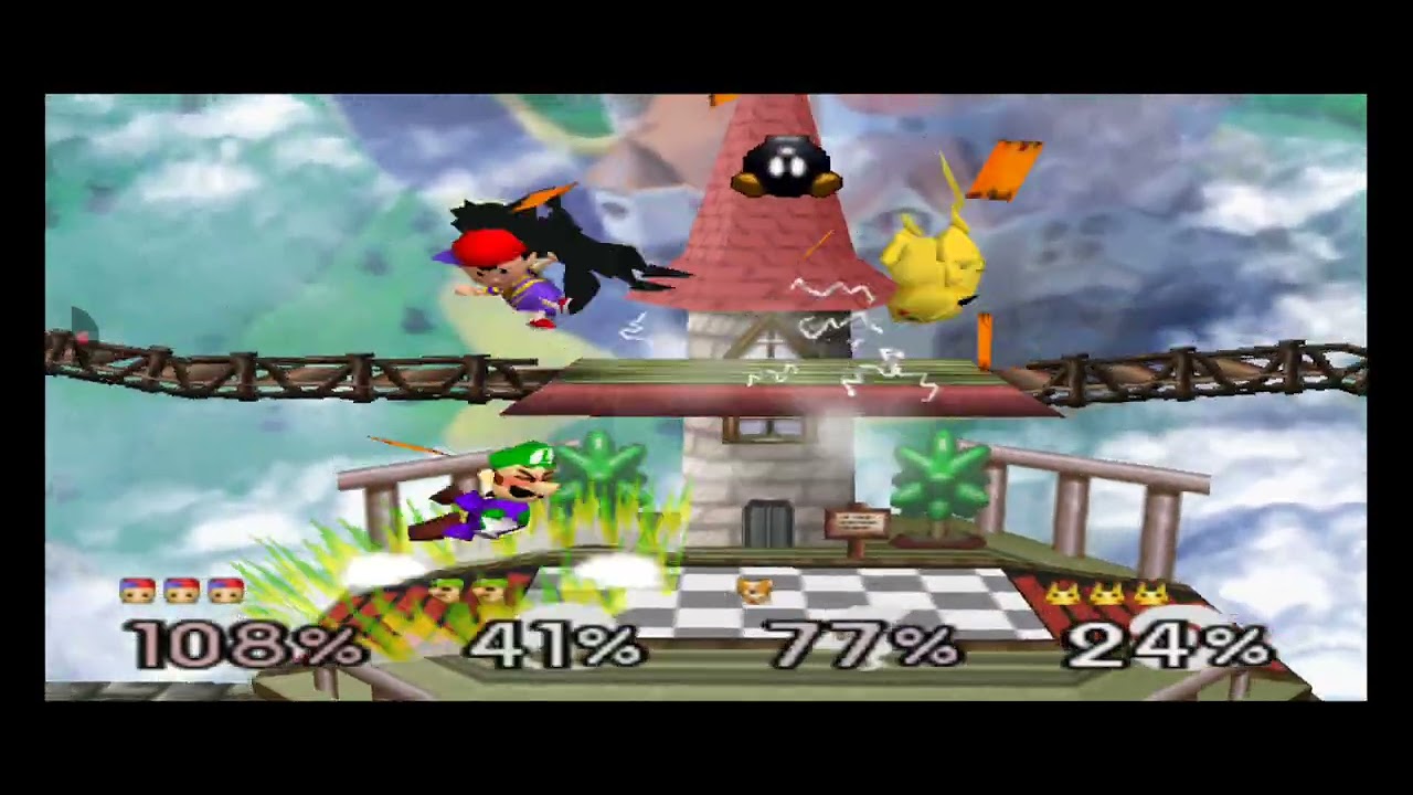 Super Smash Bros 64 Batallas - Ness vs Luigi vs Fox vs Pikachu 
