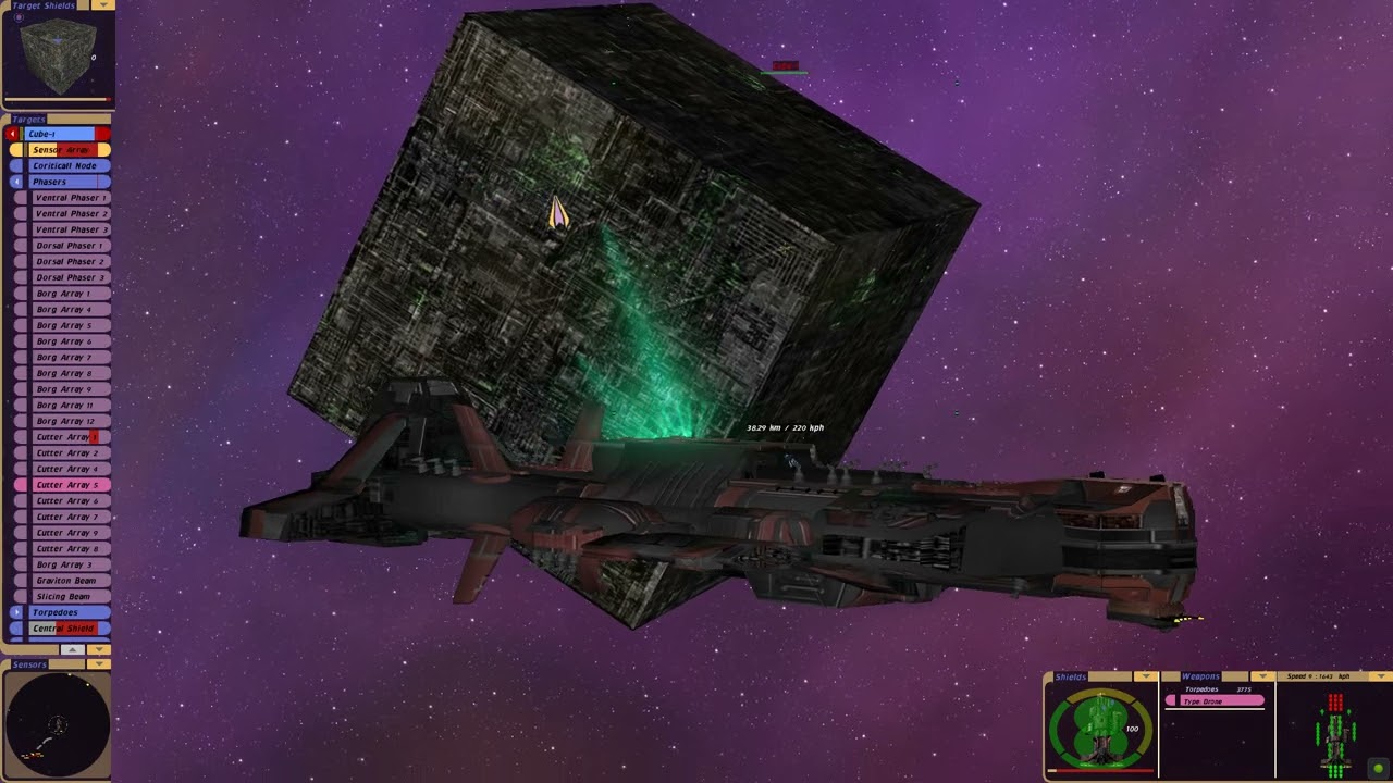 Star Trek Bridge Commander Multiverse Stargate Ancient Warship vs Borg Cube