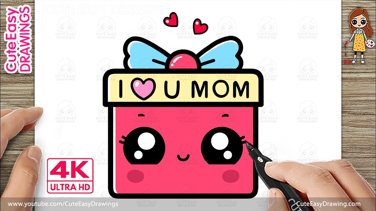 How to Draw a Cute I Love ❤️ U MOM Gift Box | Easy Mother&rsquo;s Day Drawing for Kids