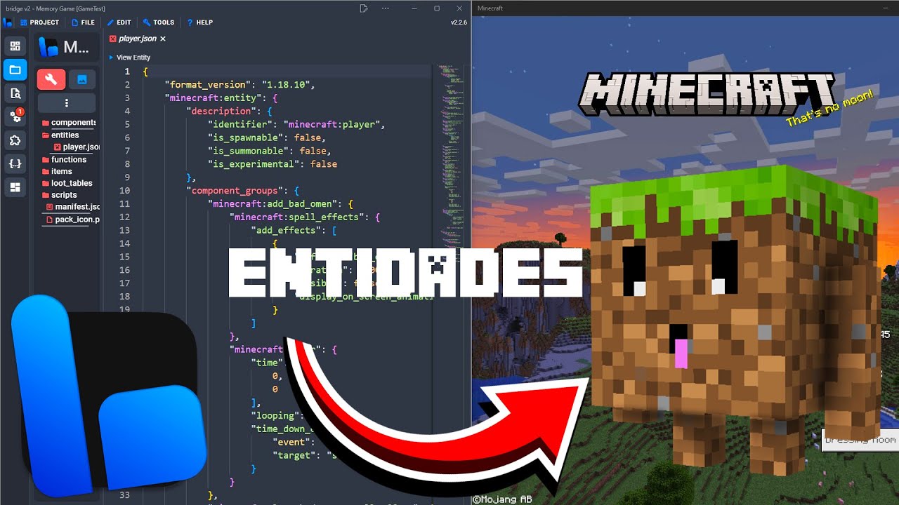 Como Crear Entidades Para Minecraft PE / Bedrock | Bridge v2  Tutorial