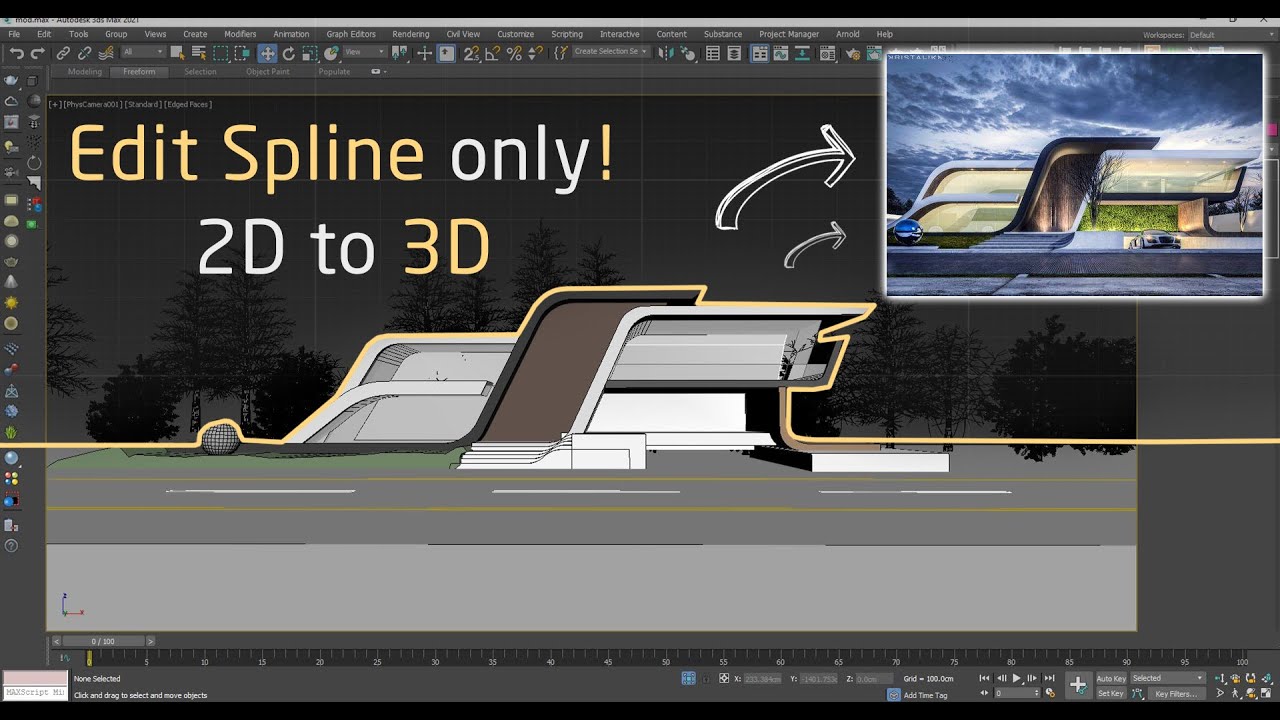 كورس الثري دي ماكس الكامل | الدرس الثامن | Edit Spline 2D to 3D