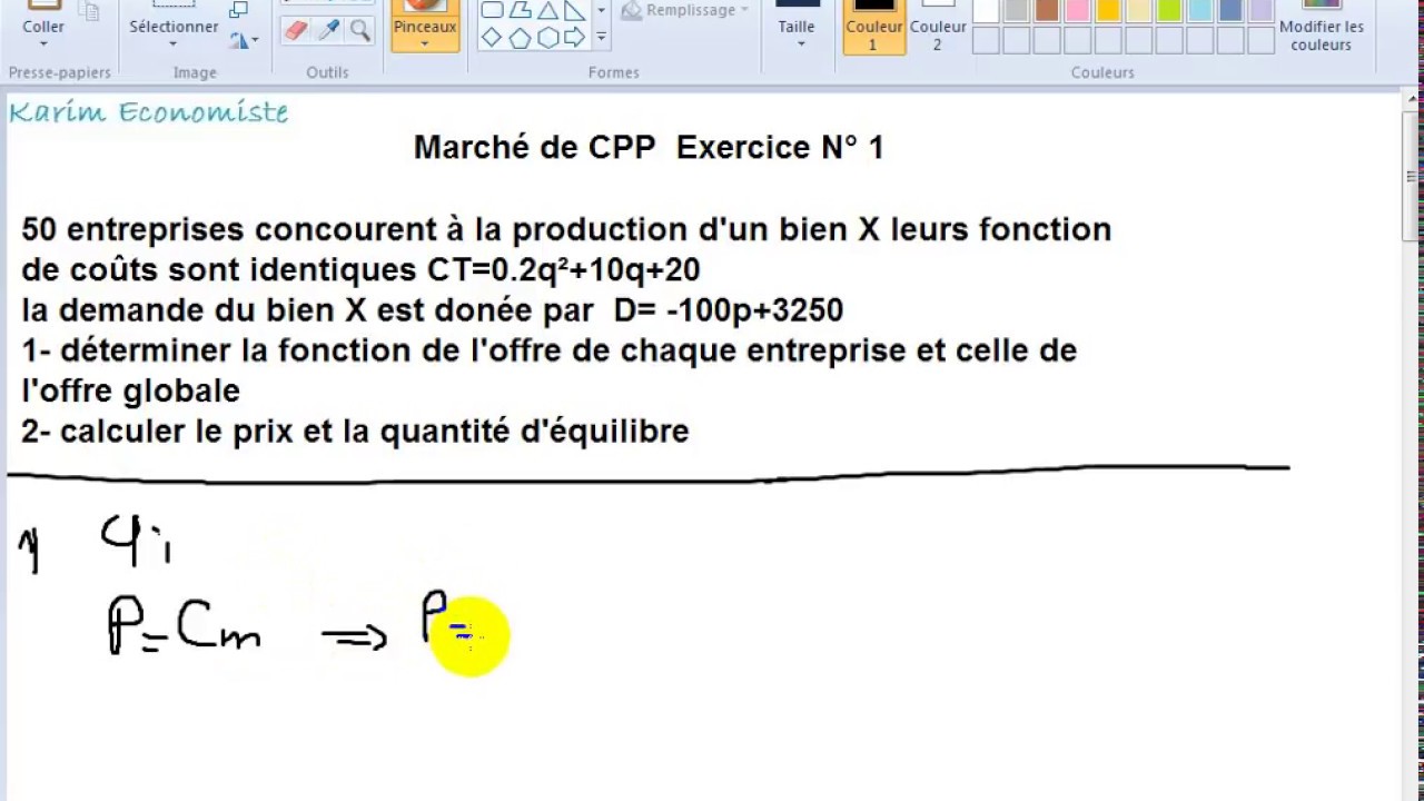 Microéconomie S2 les marchés partie 3 : Exercice 1 de CPP 