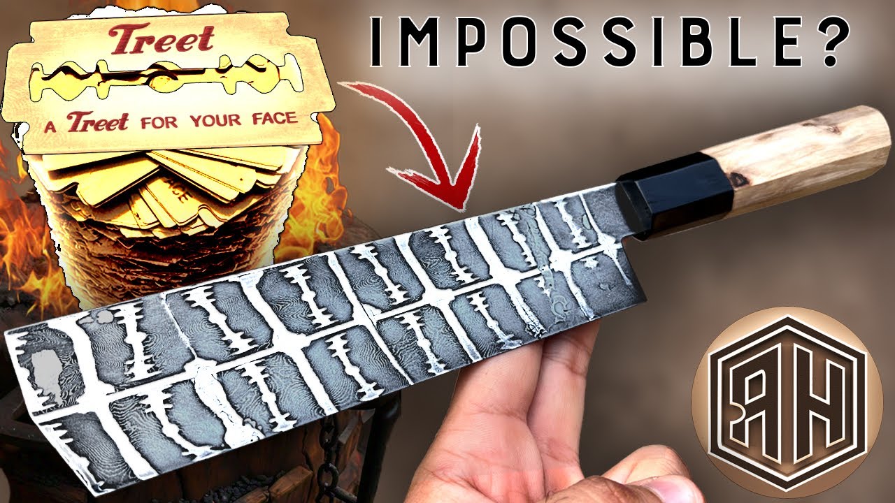 Forging an incredible Damascus knife out of RAZOR BLADES